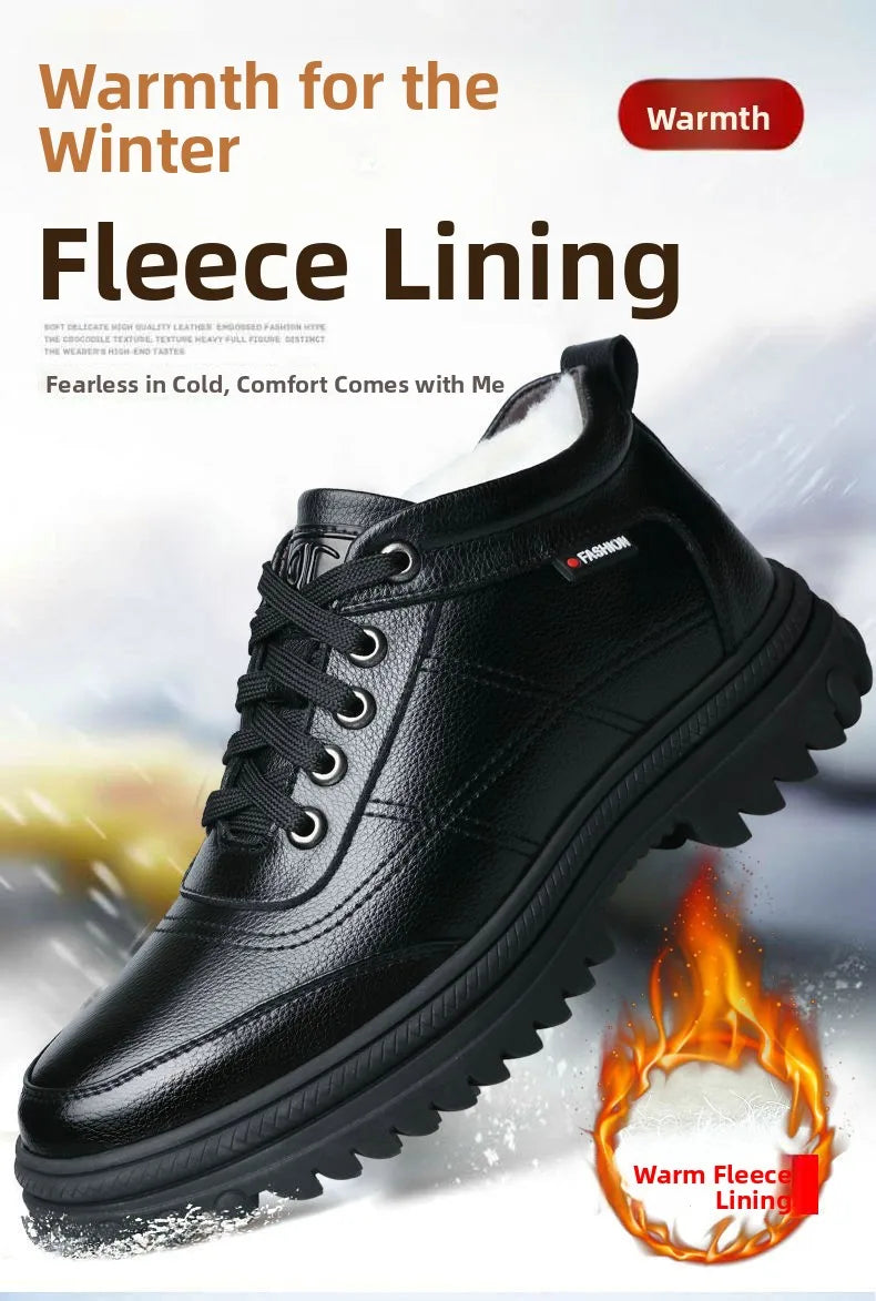 Men's Winter Thickened Warmth Casual Shoes Fleece Lined Business Style Leather Shoes Low Top Lace up Comfortable Alligator Pa...