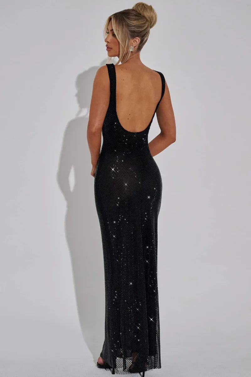 2025 Luxurious Women Corset Mesh Sequins Party Evening Dress Elegant Strap Backless Slim Tight Gala Celebrity Cocktail Dress