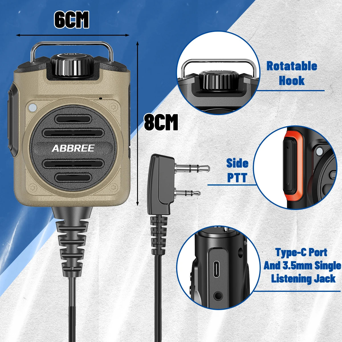 ABBREE AR-158 Speaker Mic Long Standby Volume Adjustable Clear Sound Compatible with Baofeng UV-5R Mini UV-5RH K Type Ham Radio