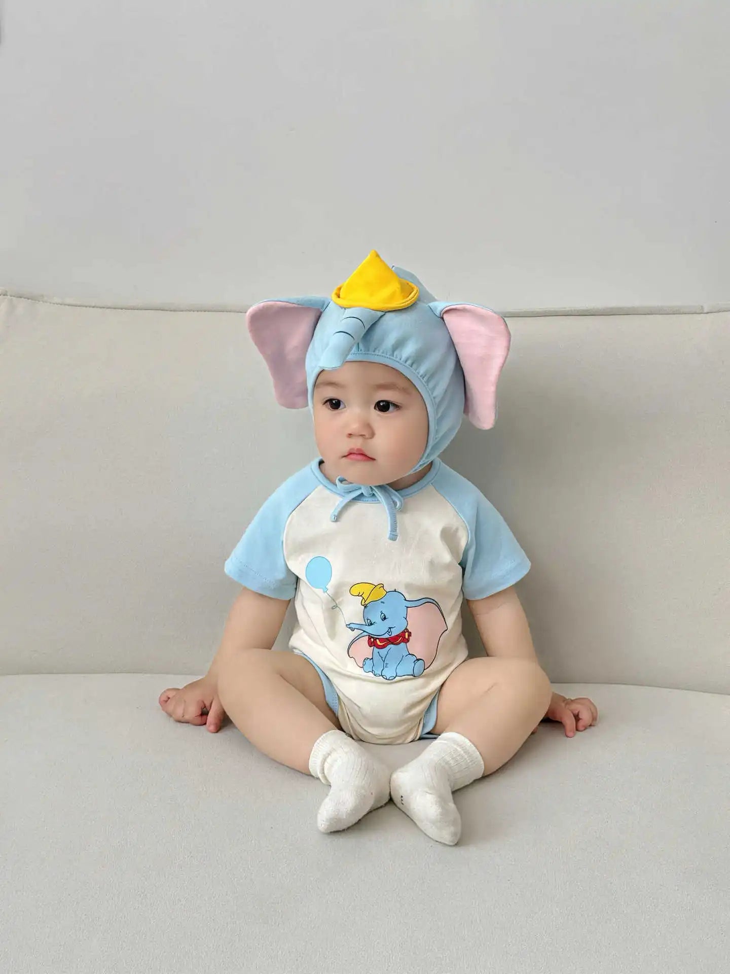 3D Elephant Print Baby Onesie with Hat Set Short Sleeve Romper Bodysuit Outfit Newborn Infant Summer Outfit Cute Animal Costume