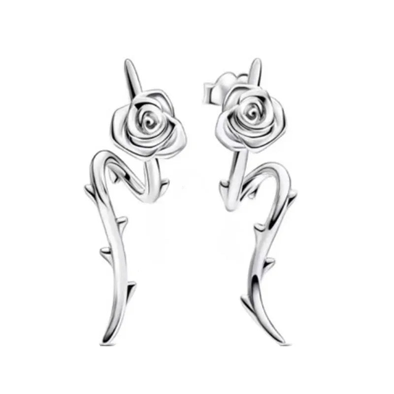 925 Silver Stud Earrings Hoop Earrings For Women Rose Flower Strawberry Butterfly Daisy Earrings Set Fashion Jewelry Gift