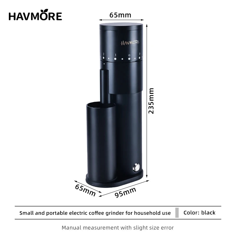 New Black Aluminum Electric Automatic Burr Mill Grinder Adjustable Stainless Steel Blades Coffee Grinder