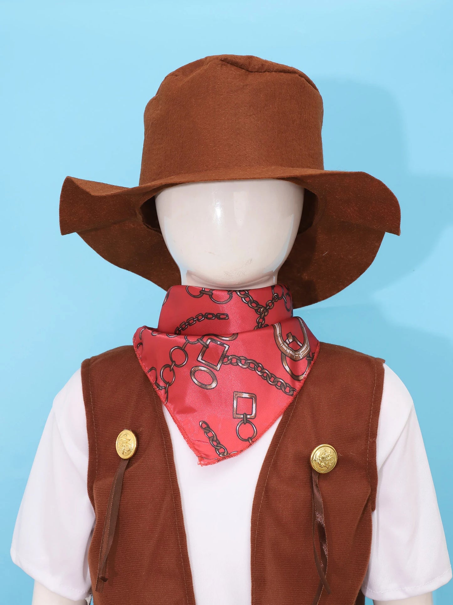 6Pcs Boys Western Cowboy Bandanna Halloween Cosplay Costume Dress Up T-shirt with Pants Vest Hat Bandana And Waistband Set