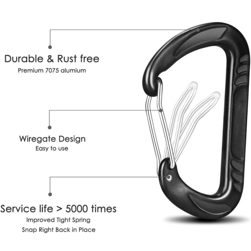15KN Heavy-Duty Wiregate Carabiner for Camping Hiking Hammocks Backpacking Dog Leash - Durable Multi-Purpose