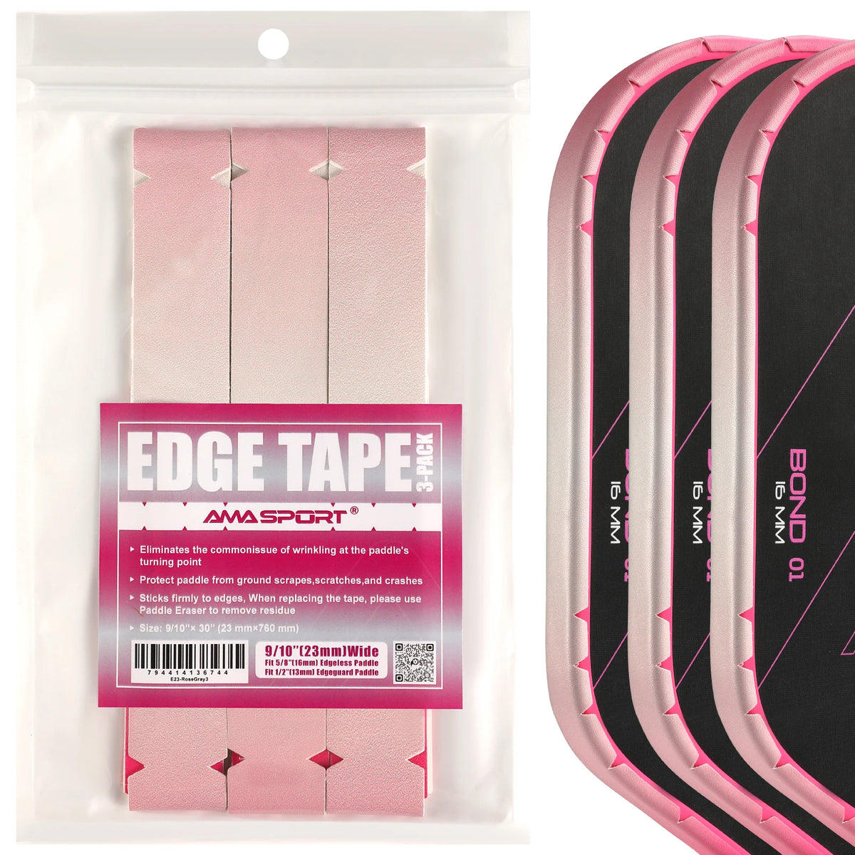 AMASPORT Pickleball Paddle Protection Tape 20mm/23mm/26mm  for 13mm/16mm/19mm Paddle-Navy Blue-Pickleball Edge Euard Tape