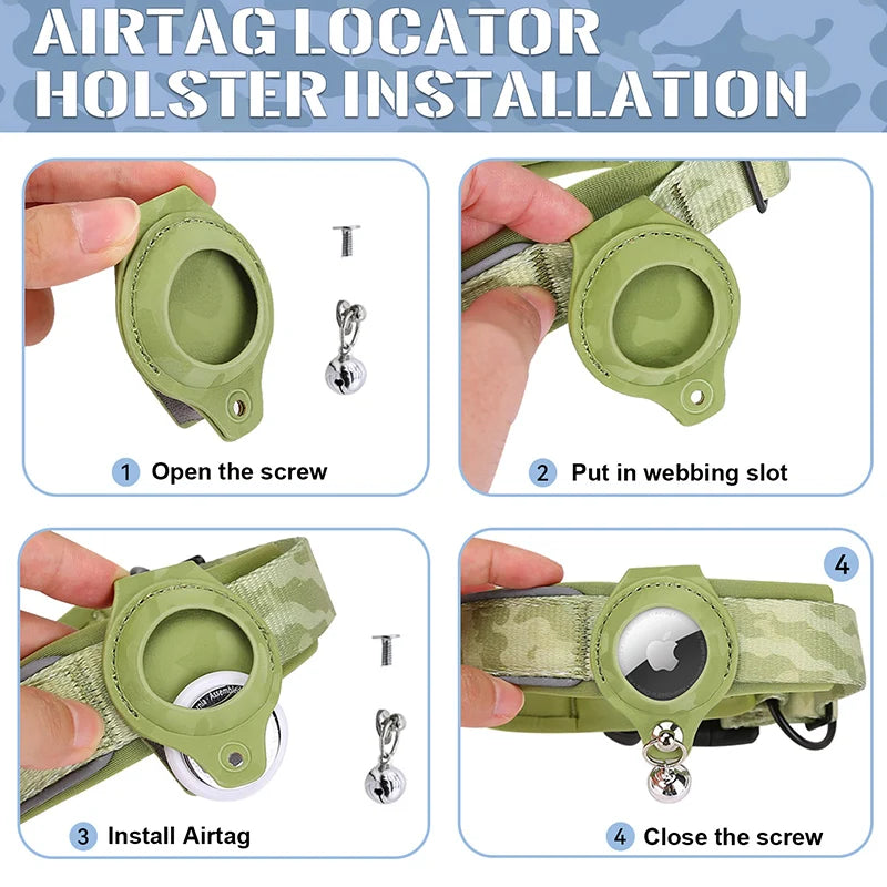 Airtag Dog Collar Adjustable Nylon Reflective Pet Collar For Small Medium Large Dog Durable Anti-lost Dog Necklace With Padded