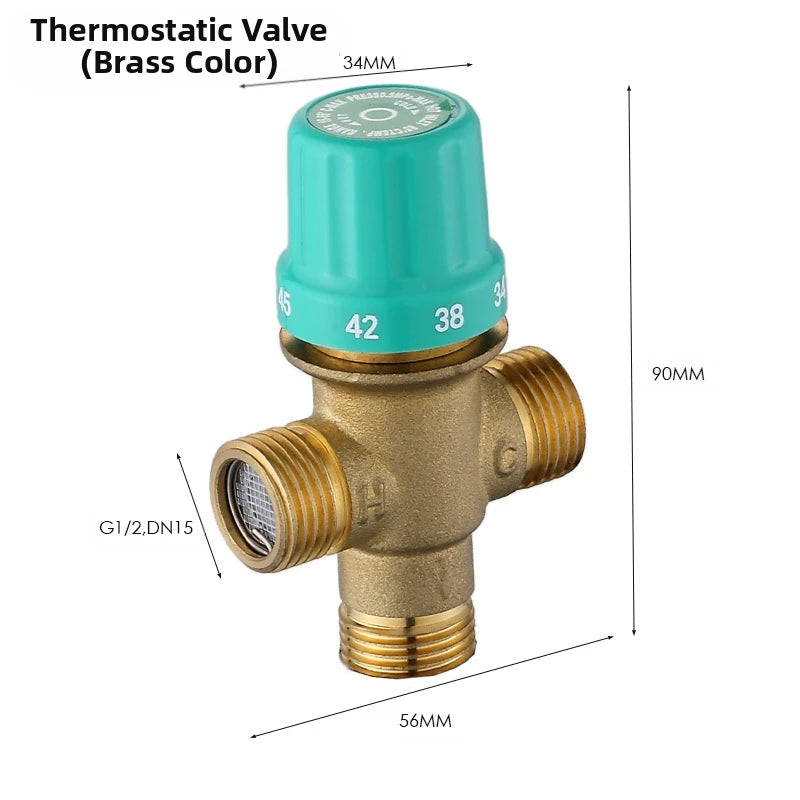 Thermostatic Mixing Valve 1/2'' Male Connection Water Temperature Control Valve Solid Brass for Bathroom Heating System