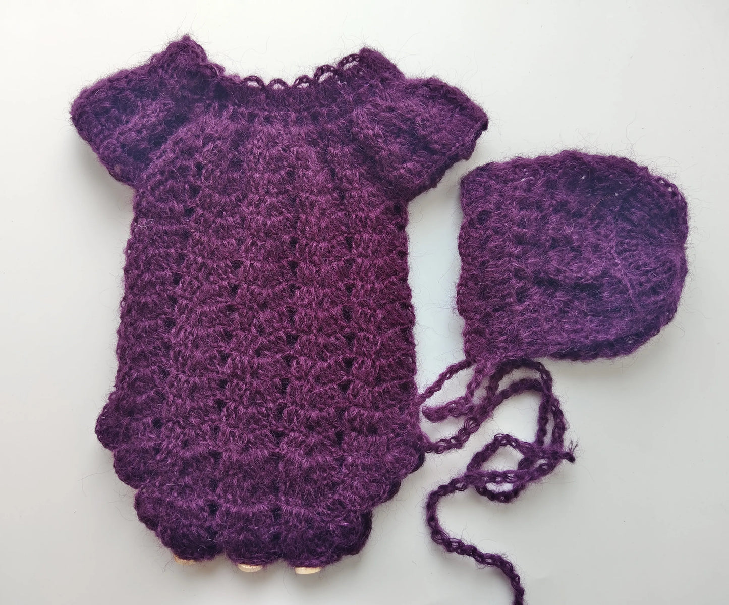 Newborn photography props  Crochet  mohair jumpsuits and hat suit