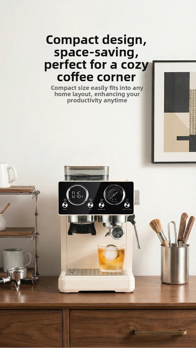 20Bar Semi-Auto Espresso Machine Smart Touch Control with Built-in Grinder, Cold/Hot Brew, Milk Frother for Home/Office