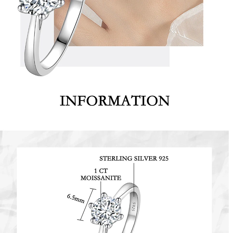 PERMANY 0.3-2CT Moissanite Ring for Women S925 Pure Silver Classic Six Claw Laboratory Diamond Wedding Ring Fashion Jewelry