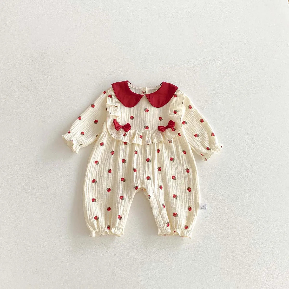 Instagram Spring and Autumn Baby Princess Jumpsuit Baby Girl Cherry Cotton Long Sleeve Jumpsuit, Perfect for Going Out.