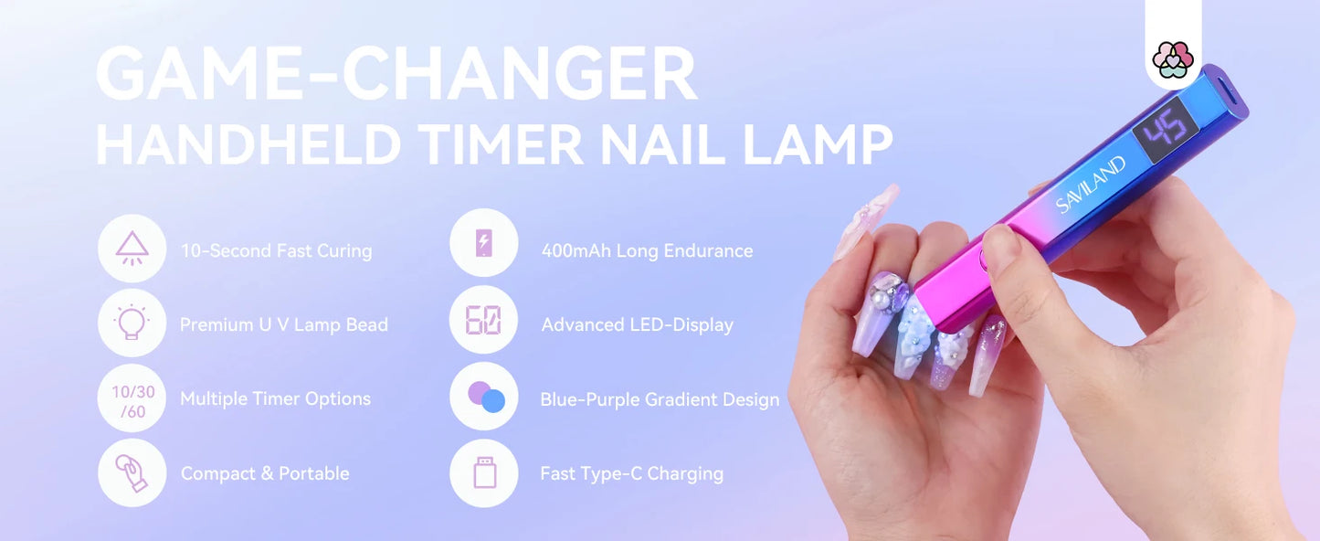 SAVILAND Portable Nail Lamp Dryer Handheld Mini UV Light for Nails For Gel Polish Quick Dry USB Nail Dryer Nail Art Tools