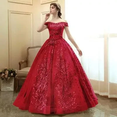 High Quality Women's Luxury Wedding Dress Dress Fashion One Collar Long Puff Skirt European and American Women's Wear 2026