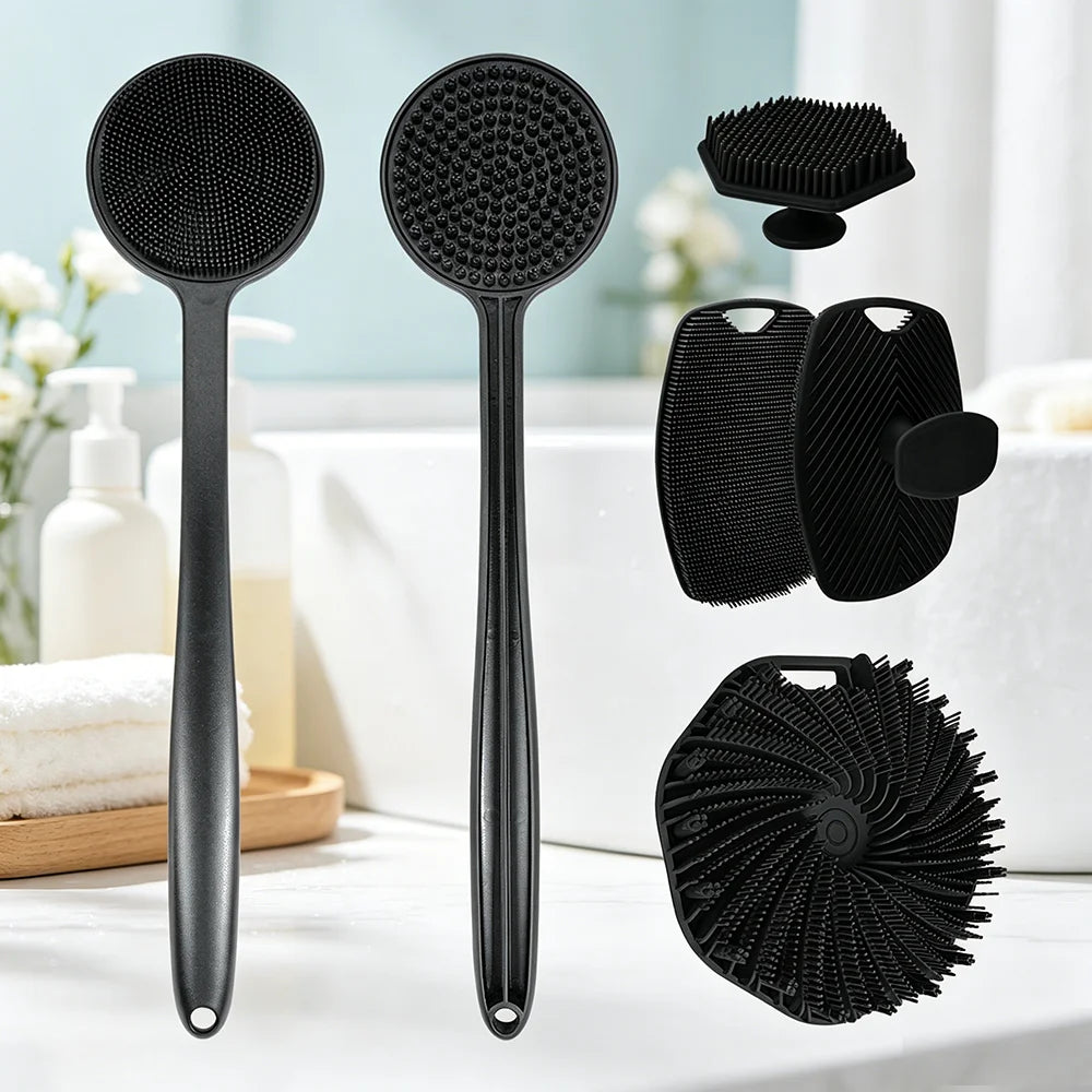 5pc Soft Silicone Exfoliating Brush Cleanser Manual Body Cleansing Body Care Scrubber Shower Gentle Massage Bath Brush For Men