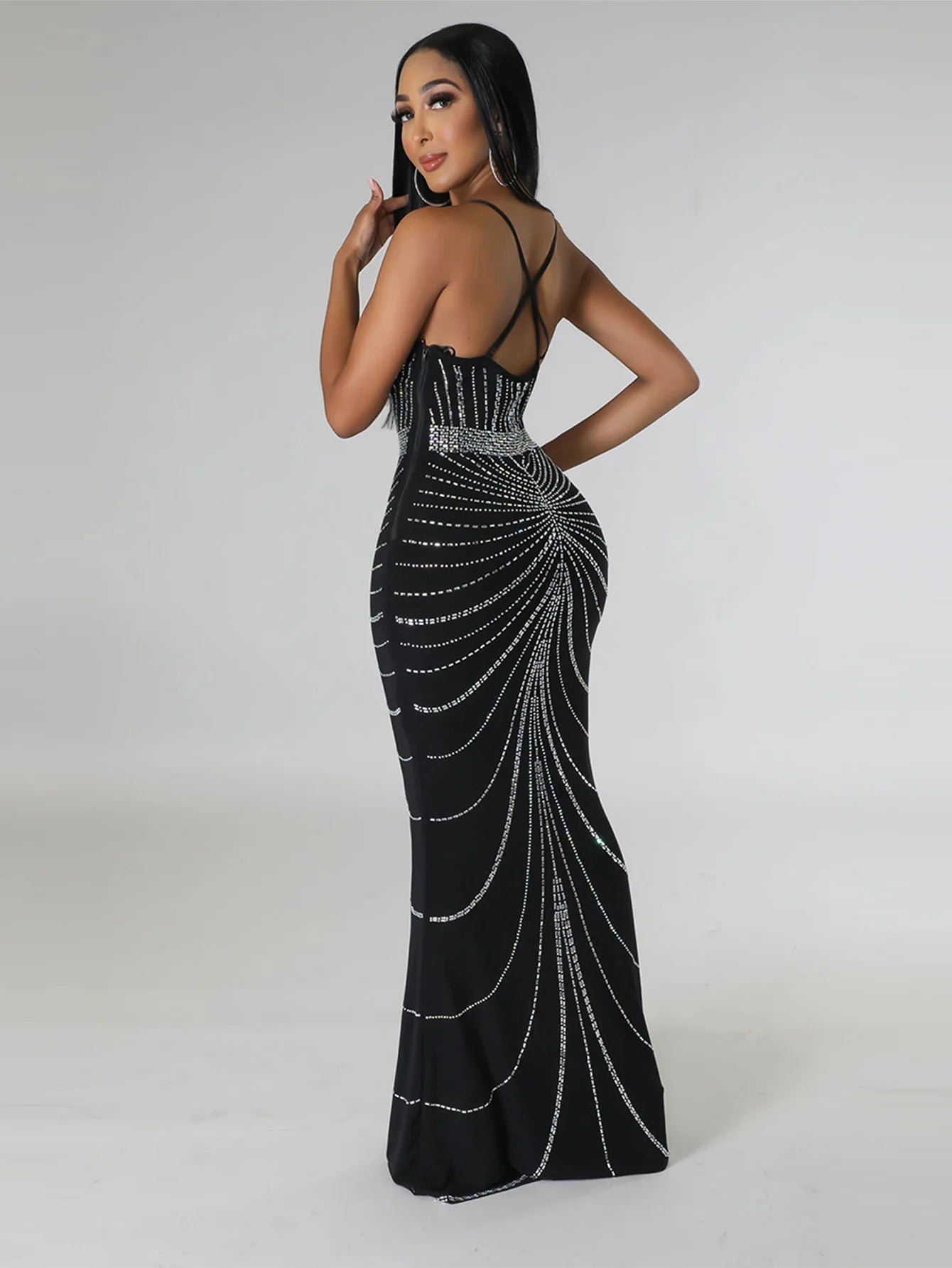 Sparkling Solid Color Hot Diamond Sheer Mesh Long Skirt, Elegant and Luxurious Spring Women's Cocktail Dress, Celebrity Clothing