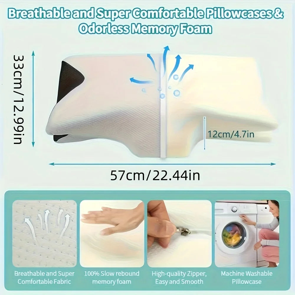 Ergonomic Contoured Neck Horn Pillow - Soft Yet Firm Support for All Sleep Positions, Side/Back/Stomach Sleepers Shoulder Relief