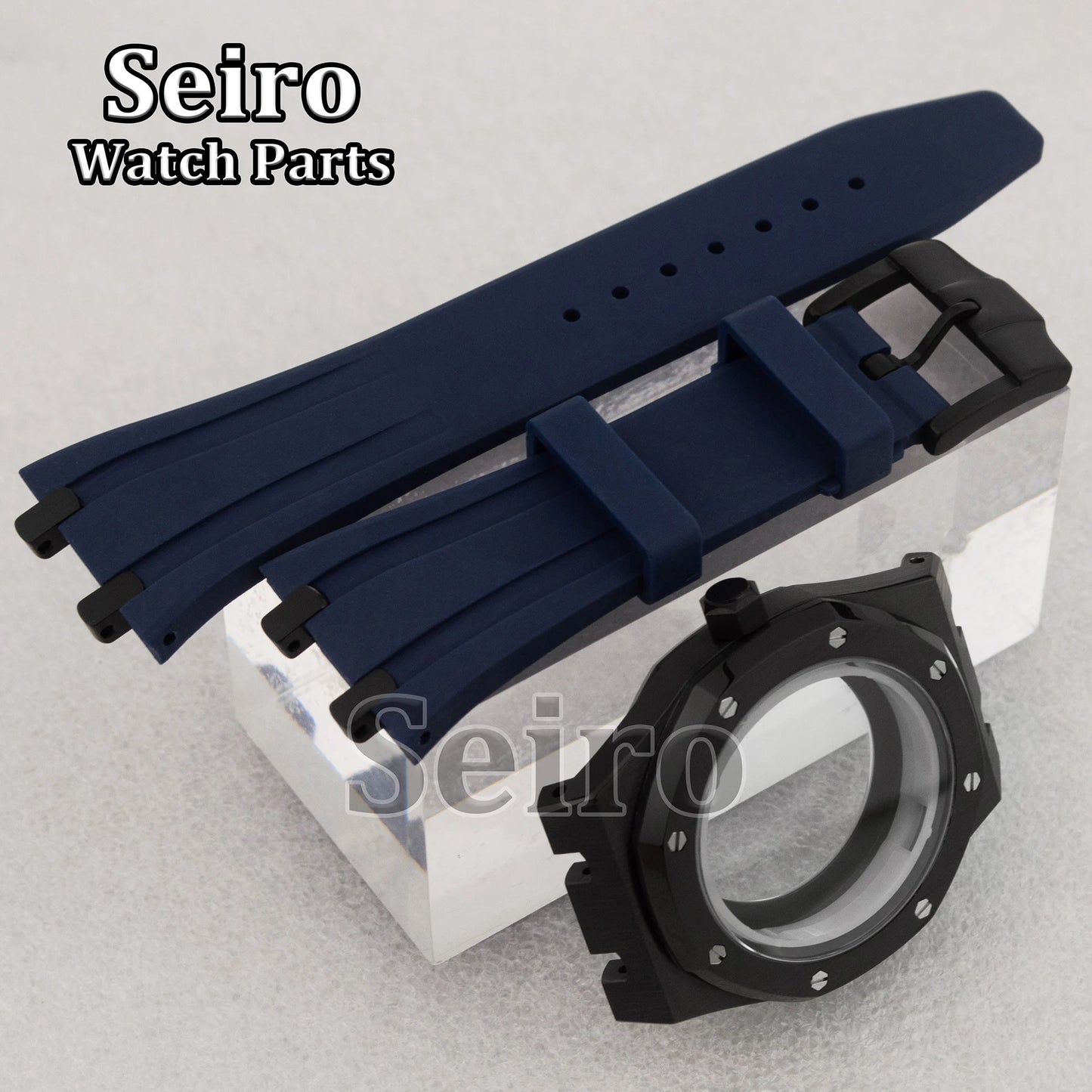 42mm Octagon Watch Case Rubber Strap Sapphire Crystal 10bar for 31.8mm Dial Royal Oak NH35 NH36 Movement Watch Modified Parts