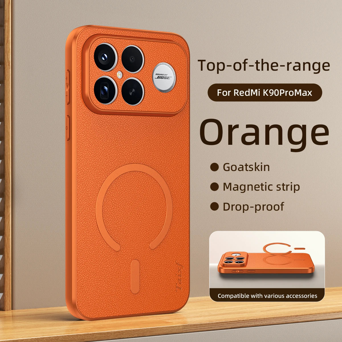 For POCO F8 Ultra Goat Leather TPU Frame Shockproof Case For Redmi K90 Pro Max Built-in Magnetic Strip Lens Protection Shell
