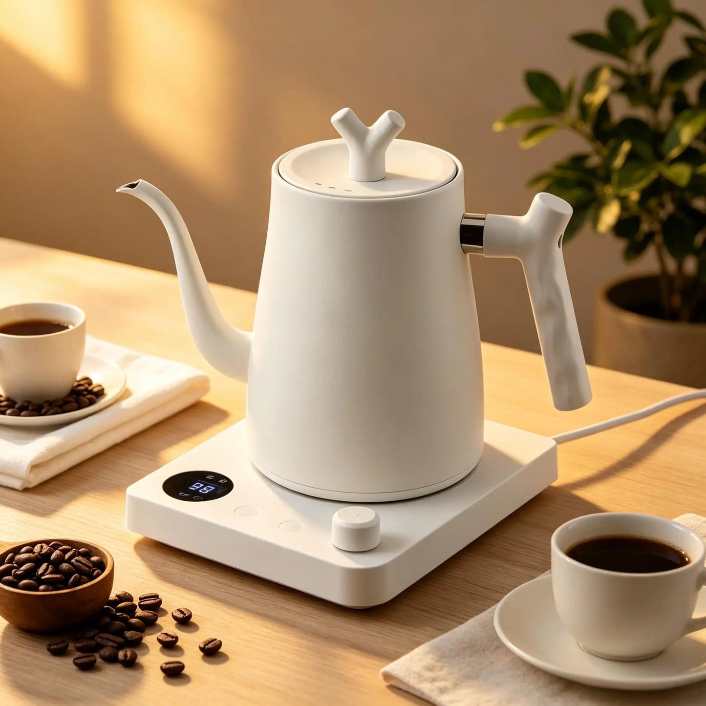 Smart Electric Gooseneck Kettle 1L 1000W, Stainless Steel Pour Over Coffee/Tea, 40-100°C Temp Control, Auto Shut-Off