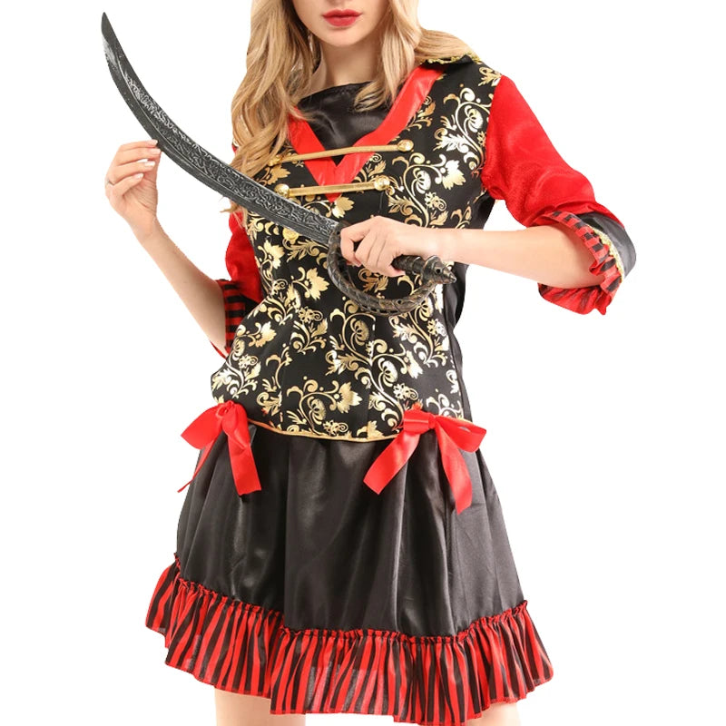 Halloween Theme Women Fancy Dress ，Parent-child Role Playing Cosplay Costumes,Female Pirates Captain of the Caribbean