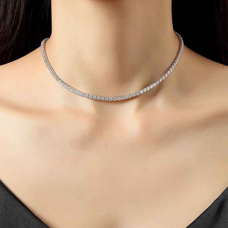 Women's Adjustable Rhodium Plated Fine Jewelry S925 Sterling Silver GRA 3mm D VVS1 Moissanite Tennis Necklace Choker