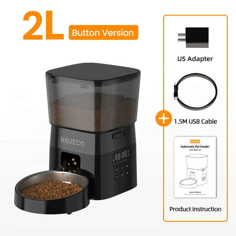 ROJECO Smart Dog Feeder Automatic Dog Food Kibble Dispenser Button Version for Pet Cats Auto Food Container Dog Feeding Supplies