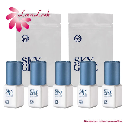 5 Bottles SKY S+ Glue for Eyelash Extensions 5ml Original Korea Sky Blue Cap False Lash Glue Makeup Tools Beauty Shop Supplies