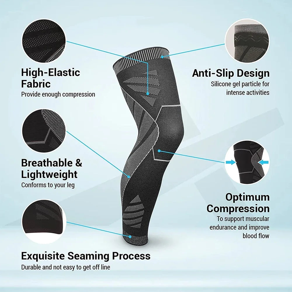 1/2Pcs Sport Full Leg Compression Sleeves Knee Brace Support Protector for Weightlifting Arthritis Joint Pain Relief Muscle Tear