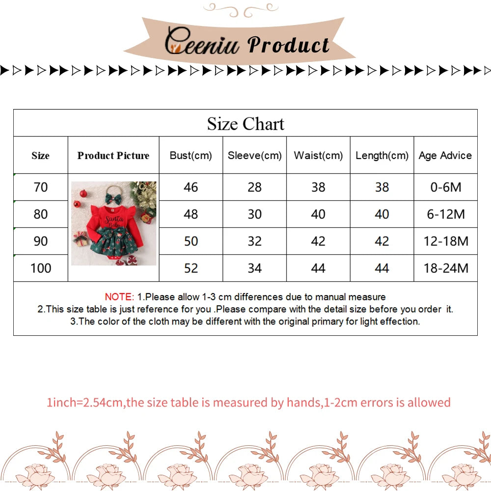 Ceeniu Baby Christmas Bodysuit Dress For Girls Green Santa Claus Letter Rompers Infants Onesies My First New Year Costume Baby