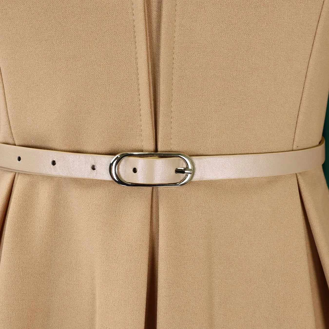 Elegant Office Dress for Women Professional 2024 New V Neck Three Quarter Sleeve Belt Waisted Mid Calf Formal Business Work Robe