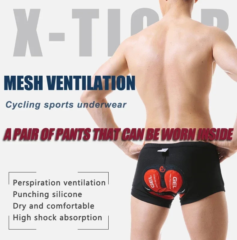 X-Tiger Cycling Shorts Breathable Mesh Shockproof Cycling Underwear 5D Pro Thickened Gel Pad Cycling Shorts