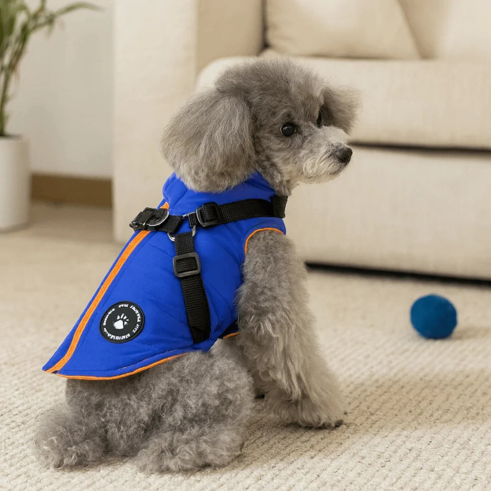 Waterproof Adjustable Dogs Down Clothes Thicken Warm Winter Dog Clothes Soft with Harness Dog Coat for Dogs Cats