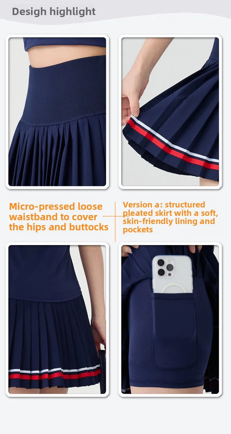 Women's High Waisted Tennis Skirt with Shorts 2-in-1 Quick Dry Yoga Skort Ladies Athletic Gym Running Skirt Summer Activewear