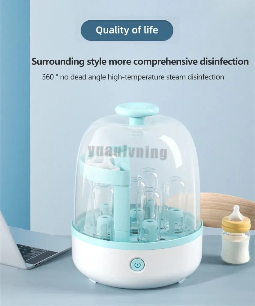 Upgraded Baby Bottle Steam Sterilizer 360° Sterilization Bottles Sterilizer Large Capacity Auto Power Off Safe Sterilizer