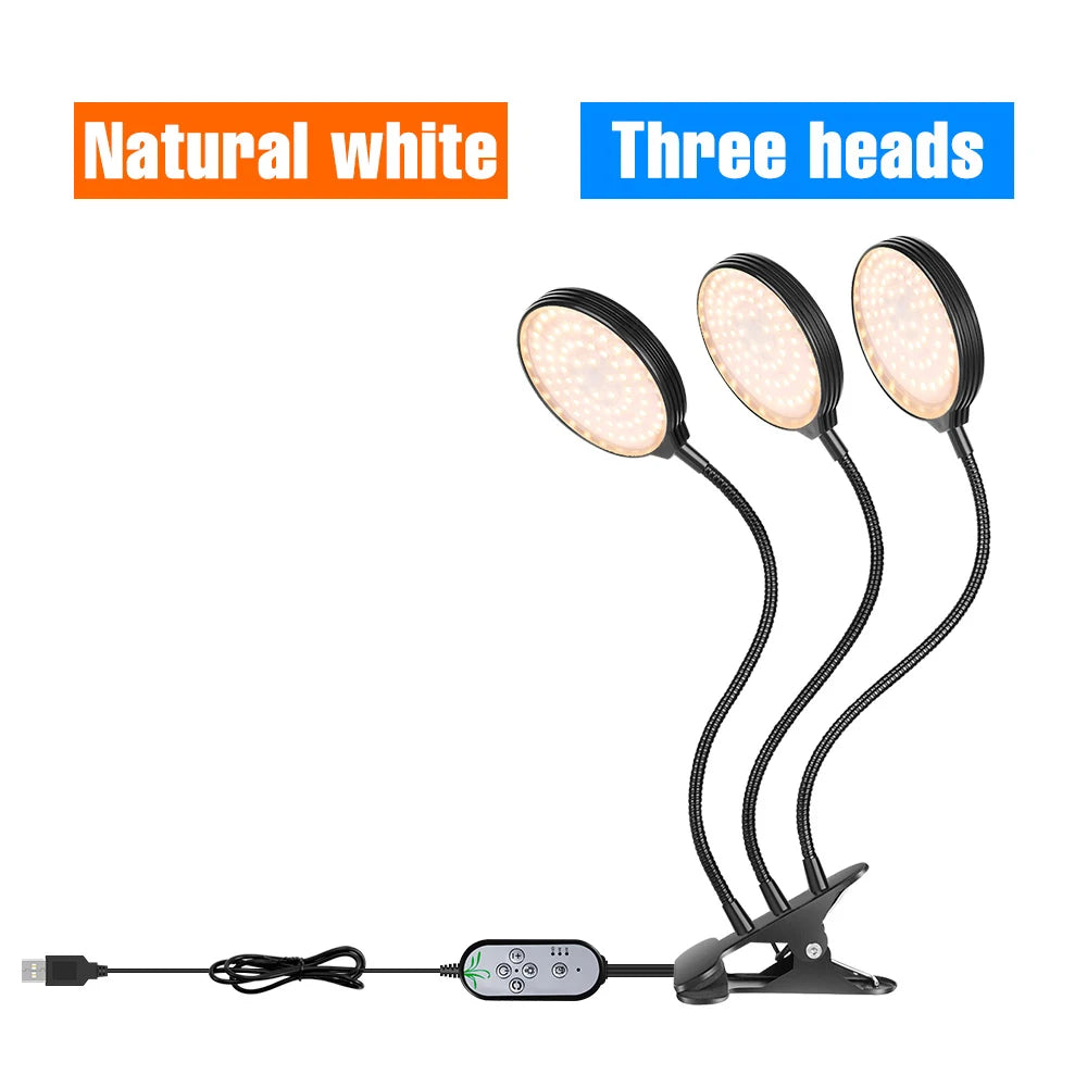 LED Grow Light Full Spectrum Dimmable With Timing Auto On/Off USB 5V Waterproof Plant Hydroponics Cultivation Lamp 1/2/3/4 Heads