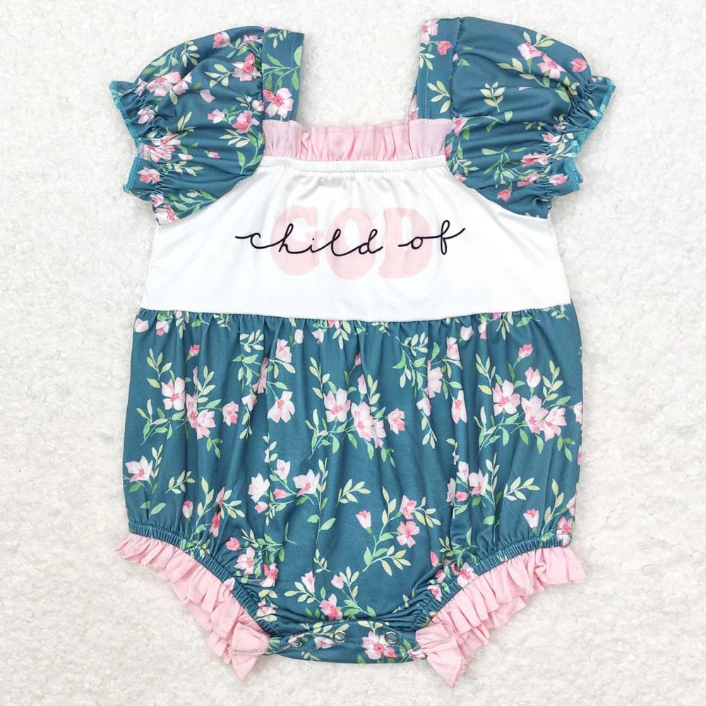 Hot Sale Baby Girls Rompers Blue Flutter Sleeves Bows Ruffle Rompers Boutique Toddler Girls Bubbles Summer Rompers Girls Onesie