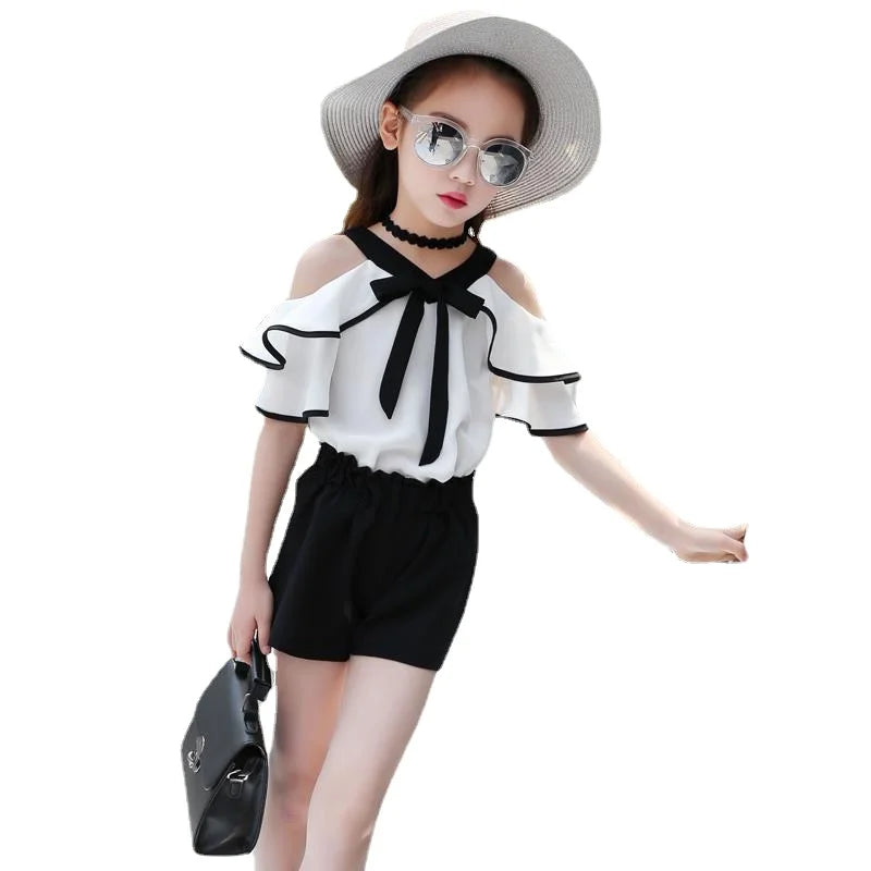 Outfit for Girls 10 To 12 Years Summer 2024 Girls Clothing Sets Kids T-shirt+Shorts Suits Short Sleeve Children Fashion Kids Set