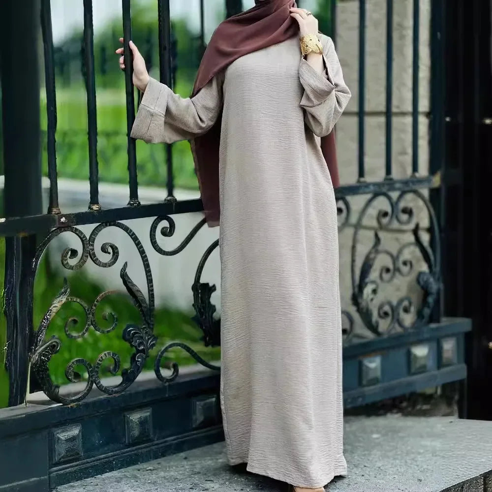 Cross-Border Muslim Women's Autumn Winter Dress Middle East Dubai Turkey Long Sleeve Midi Dress Modest Fashion Islamic Dress