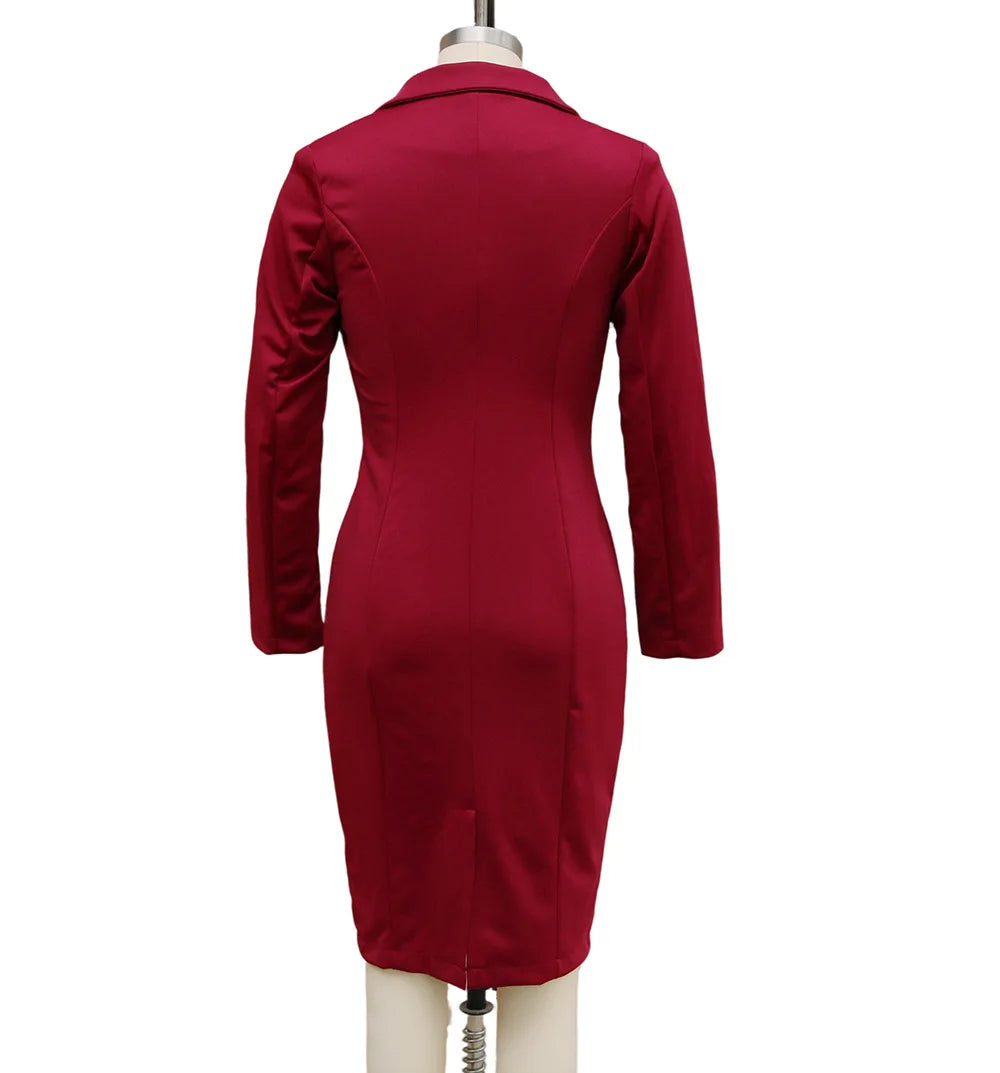 Business Suit Style Midi Dress Women's Slimming Waist Design Commute Fashion Autumn Winter Office Dress Single Piece