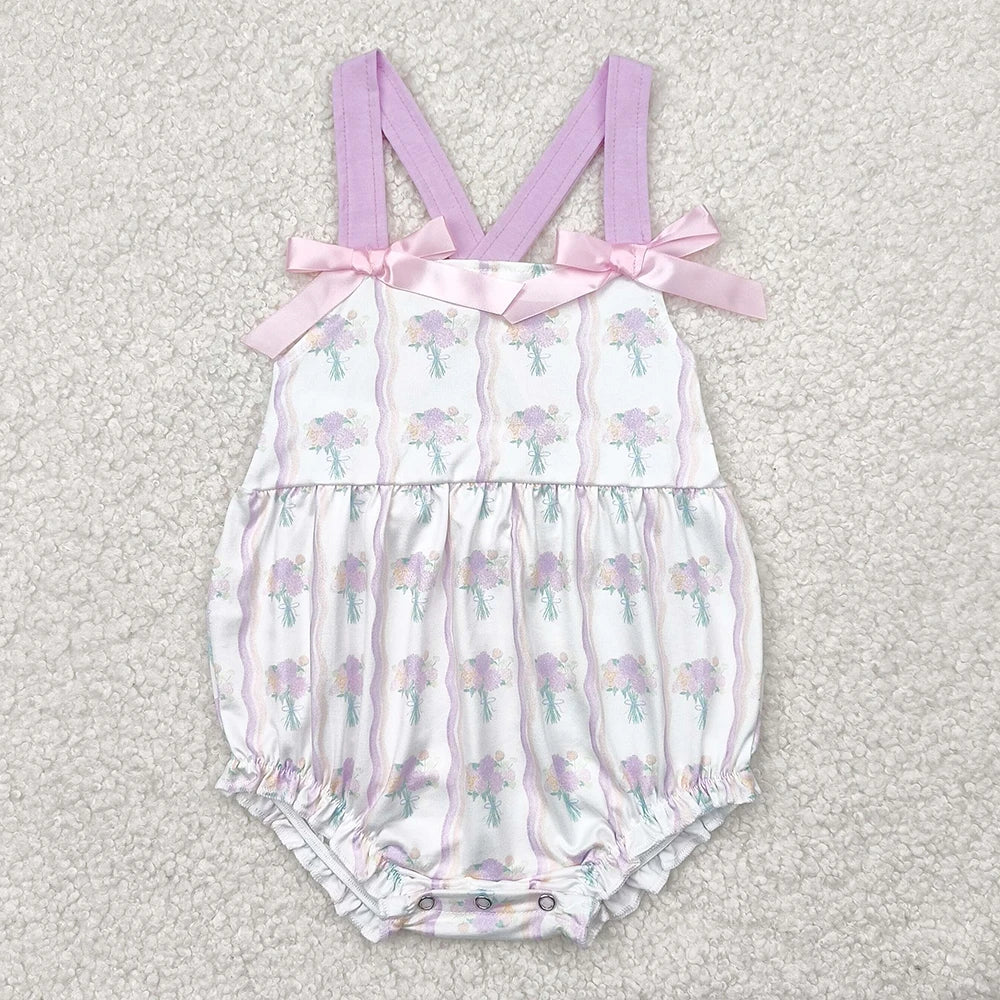 Hot Sale Baby Girls Rompers Blue Flutter Sleeves Bows Ruffle Rompers Boutique Toddler Girls Bubbles Summer Rompers Girls Onesie