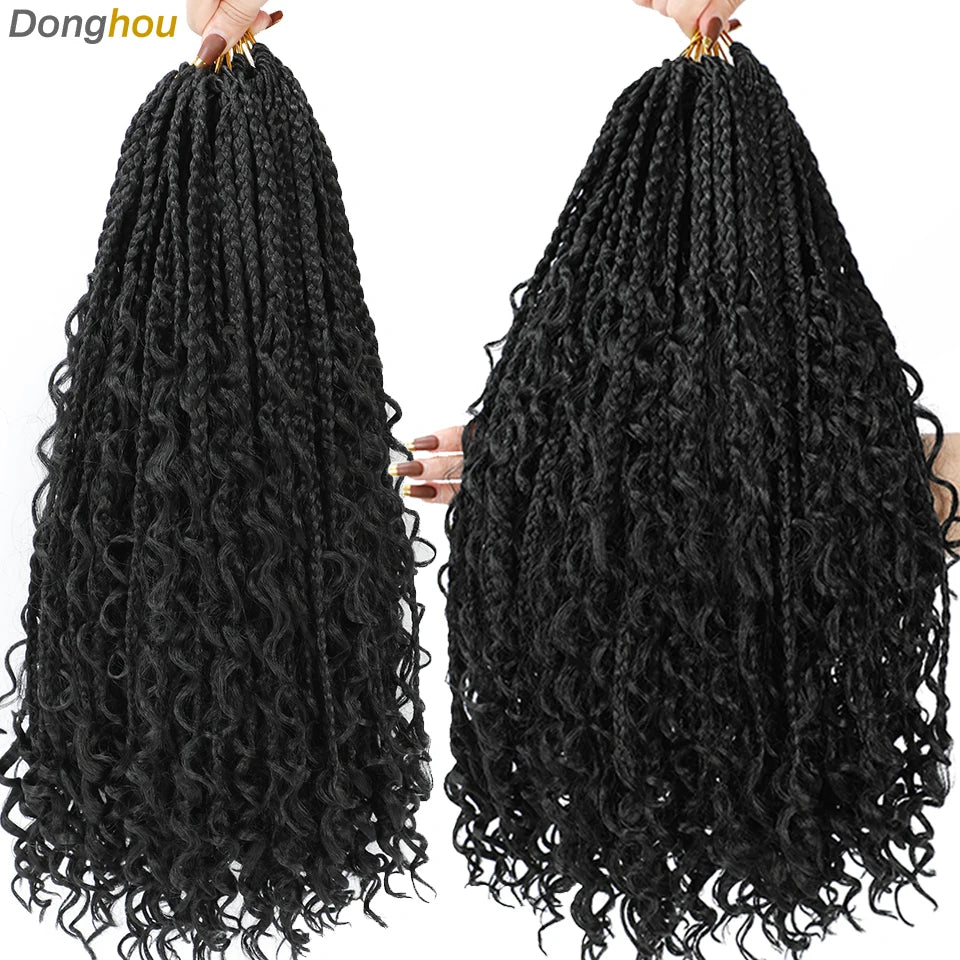 14 18 24 Inch Boho Box Braids Crochet Braids Curly Ends 1B 30 27 #4 Bug 8 Colors Ombre Goddess Bohemian Box Braids Crochet Hair