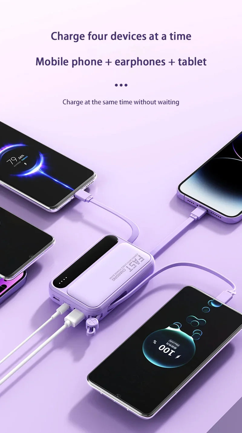 Lenovo 50000mAh Large Capacity Power Bank 4 In1 Built in Cables Intelligent Digital Display Light Fast Charging For IPhone