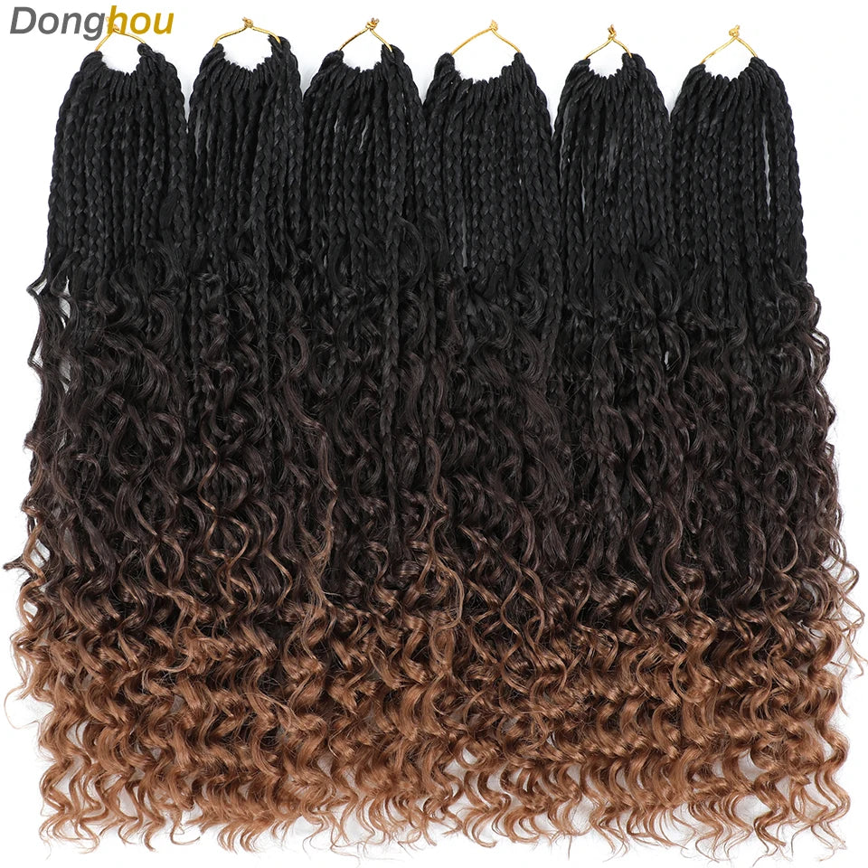 14 18 24 Inch Boho Box Braids Crochet Braids Curly Ends 1B 30 27 #4 Bug 8 Colors Ombre Goddess Bohemian Box Braids Crochet Hair