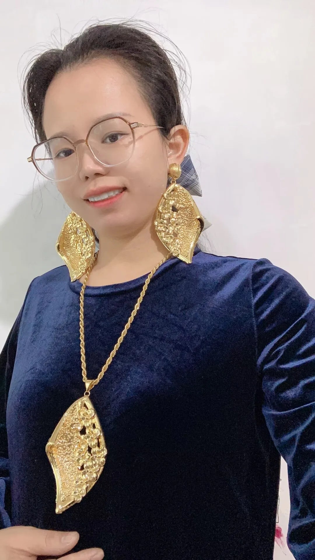 Hot Trendy Statement Earring & Necklace Set Chunky Gold Tone with Intricate Hollow Out Pattern | Women’s Bold Fashion Jewelry