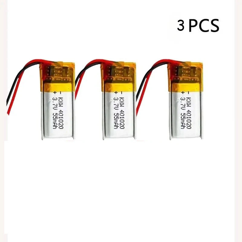 Mini 401020 3.7V 55mAh Rechargeable Li-Polymer Battery for Watches, Bluetooth Headphones Beauty Devices Small Electronic Devices
