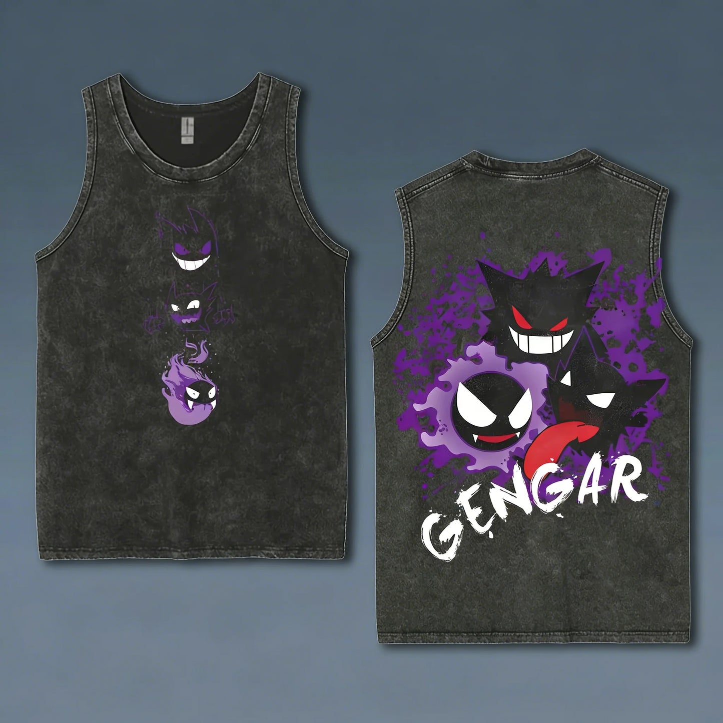 Vintage Washed Pokemon Gengar Men Gym Vest T Shirt 2026 Y2k Summer Sleeveless Shirt Print Streetwear Loose Casual Men's Tank Top