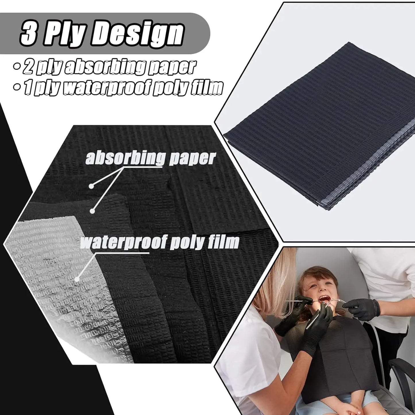 250/125/50/5pcs Black Tattoo Bibs Cleaning Wipes Pad Disposable Dental Tattoo Waterproof Sheets Paper Tattoo Accessories