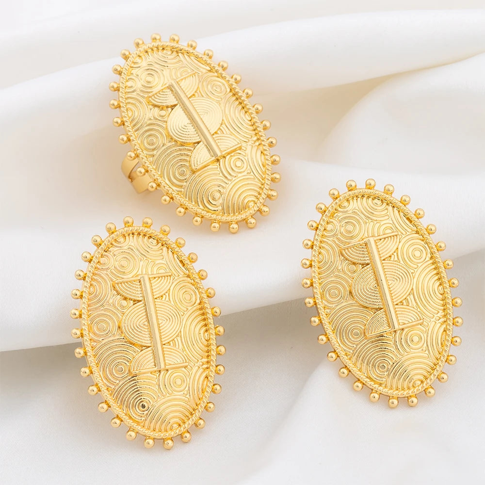 Gold Plated Jewelry Sets for Women Geometry Earrings Adjustable Ring Wedding Jewelry Accessories Fashion Party Weddings Gifts