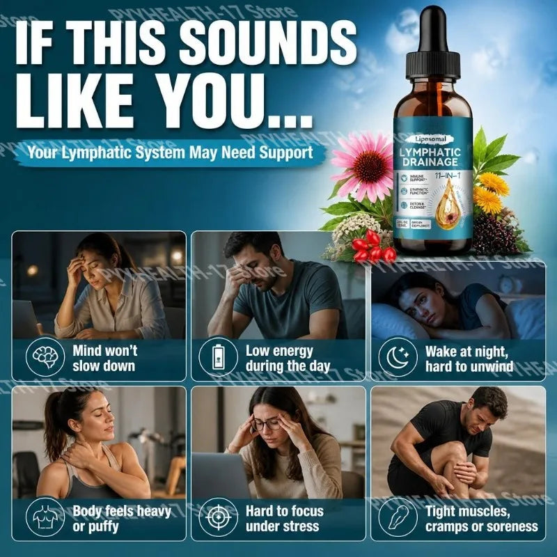 Lymphatic Drainage Drops 11-in-1 with Elderberry Burdock Dandelion Cleavers and Echinacea Liposomal Herbal Blend for 60 Days