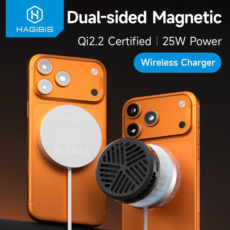 Hagibis Qi2.2 Dual-sided Magnetic Wireless Charger 15W 25W Magnetic Fast Charging Pad for MagSafe iPhone 17/16/15 Pro Airpods